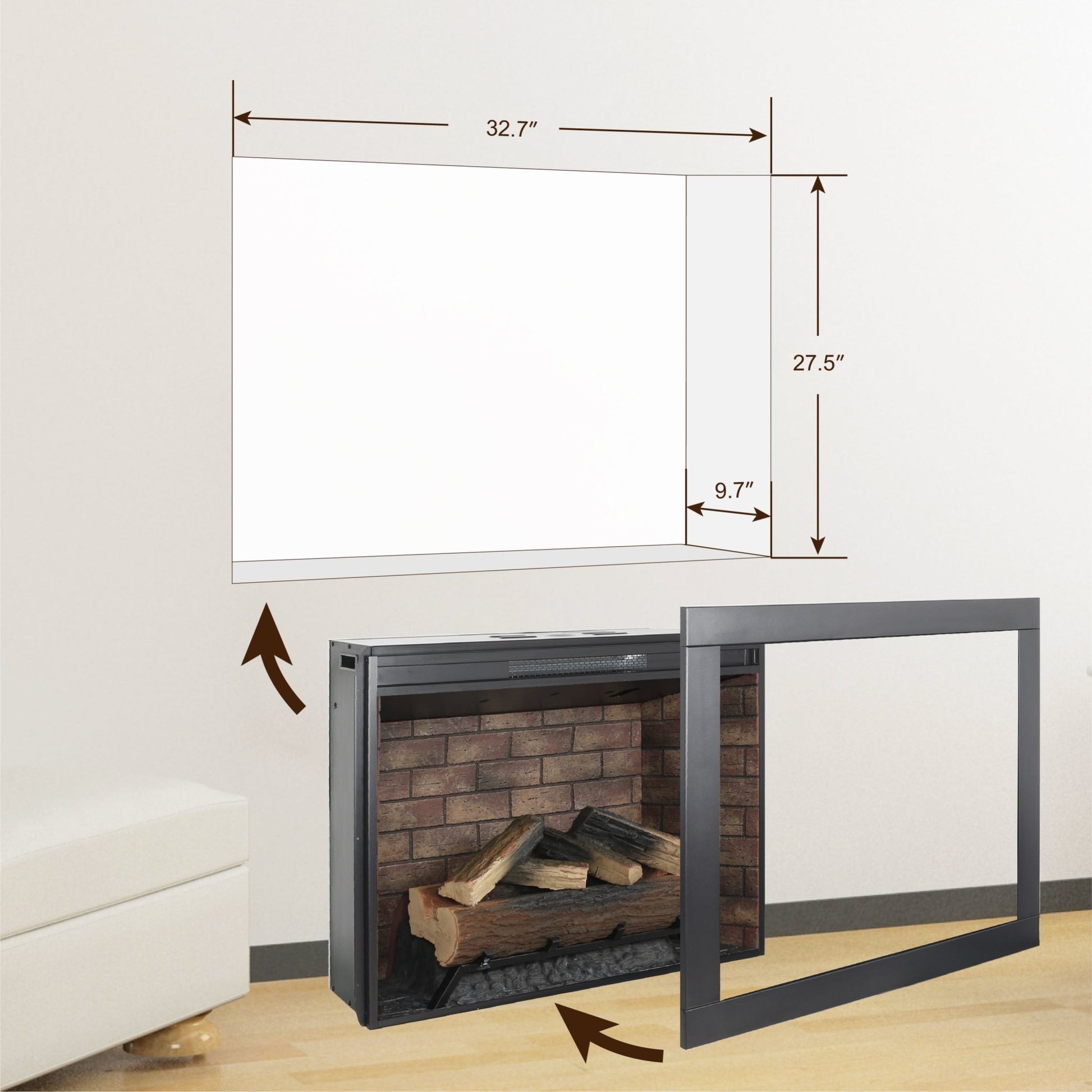 33 inch Infrared Electric Fireplace with Removable Trim kit Insert, Touch Panel Home Decor Heater, Smokeless Firebox With Fire Crackling Sound - 1st Choice Furniture Direct