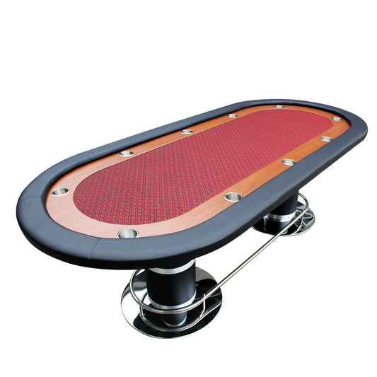 96' 10 Poker Table for 10 Players Casino Games with Speed Cloth Felt Pedestal Base Cup Holders Red