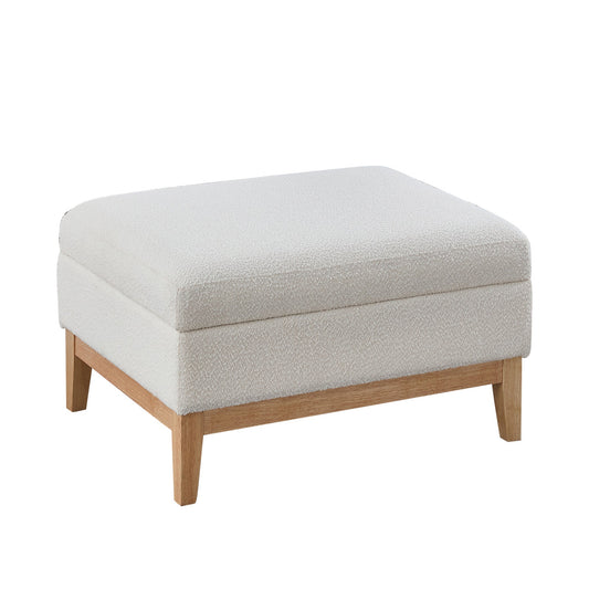 33.86'W Upholstered Wood Base Storage Ottoman with Reversible Lid Coffee Table, Foot Stool Square Footrest with Rubberwood Legs for Living Room Bedroom Entryway and Office, Ivory Boucle. - 1st Choice Furniture Direct