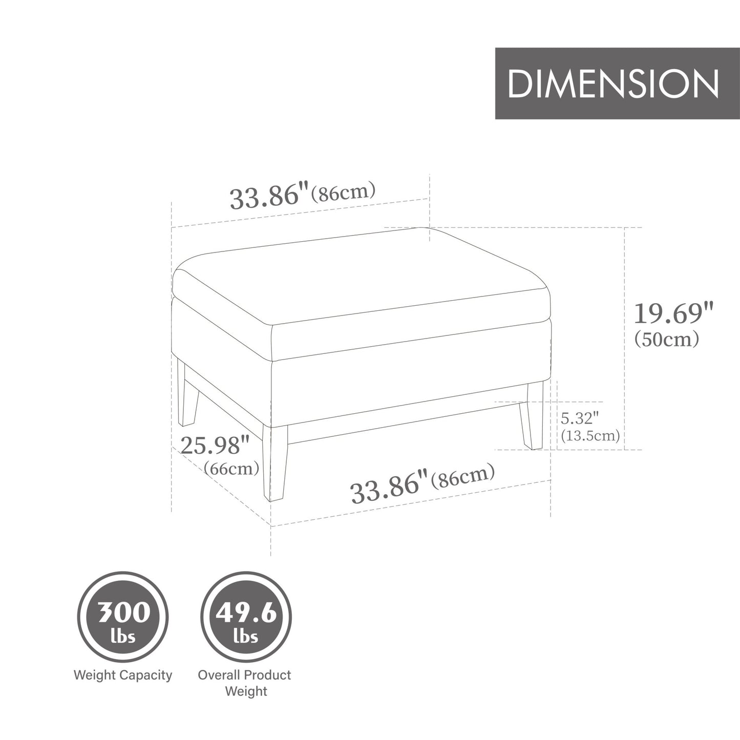 33.86'W Upholstered Wood Base Storage Ottoman with Reversible Lid Coffee Table, Foot Stool Square Footrest with Rubberwood Legs for Living Room Bedroom Entryway and Office, Ivory Boucle. - 1st Choice Furniture Direct