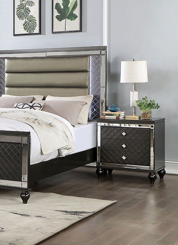 1st Choice Premium Solid Wood Gray Nightstand with Diamond Pattern