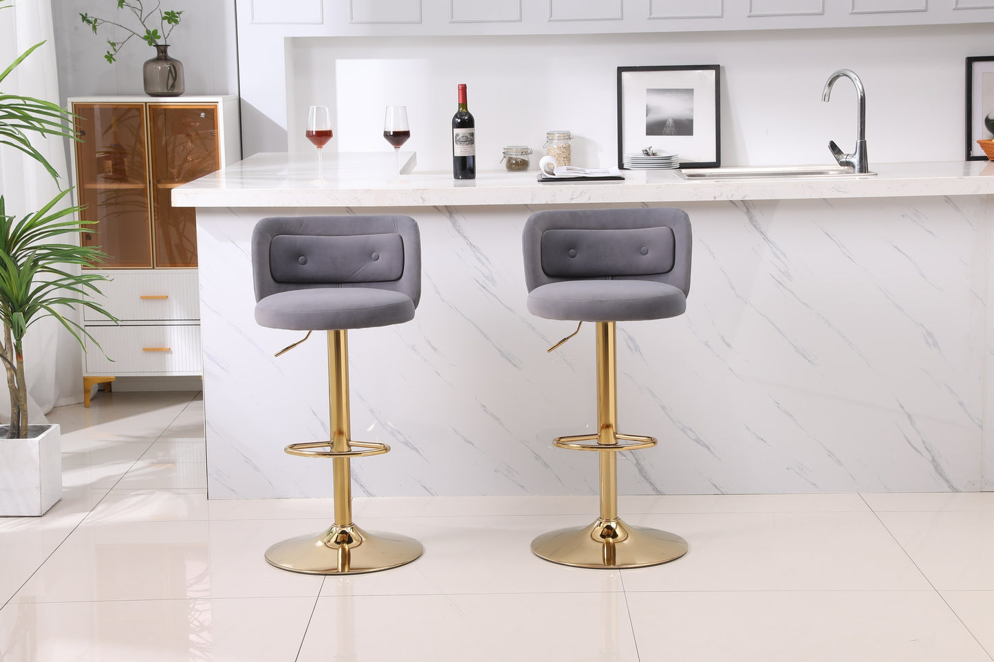 1st Choice Modern Swivel Velvet Bar Stool Counter Height - Set of 2