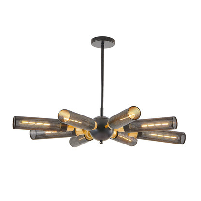 34' Modern Industrial Sputnik Chandelier, 8 - Light Black and Gold Metal Pendant Light with Mesh Shades, E26 Base, Adjustable Height for Dining Room, Living Room, or Kitchen Island (Bulb Not Included) - 1st Choice Furniture Direct