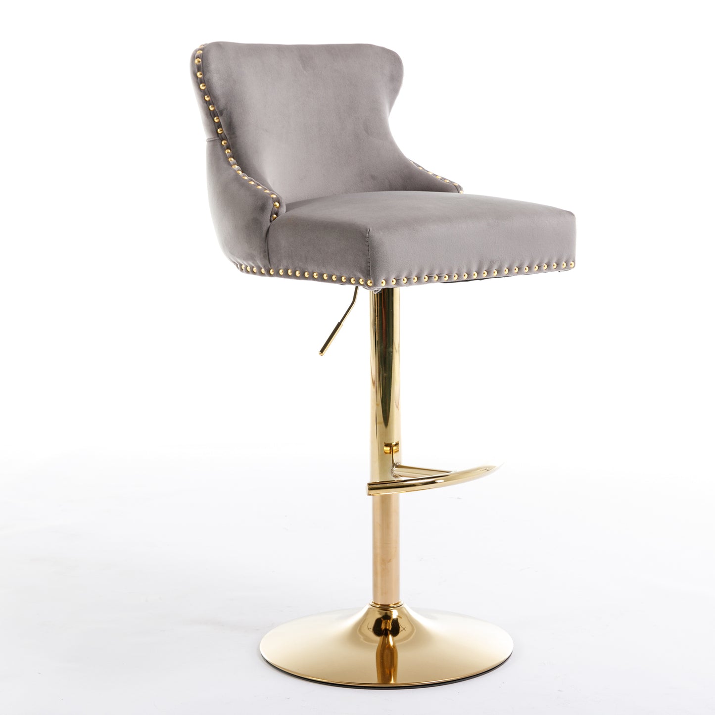 Seat Wide19.3 inches,Golden Swivel Velvet Barstools Adjusatble Seat Height from 25~33 Inch, Wing-Back Upholstered Bar Stools with Backs Comfortable Tufted for Kitchen Island or Bar,Gray,Set of 2