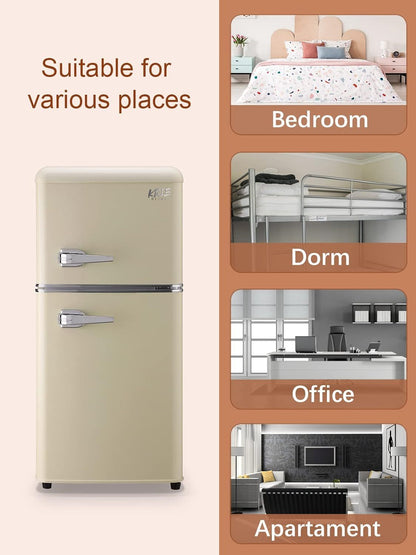 3.5 Cu. Ft. Cream Mini Refrigerator with Freezer | Compact Fridge - 1st Choice Furniture Direct