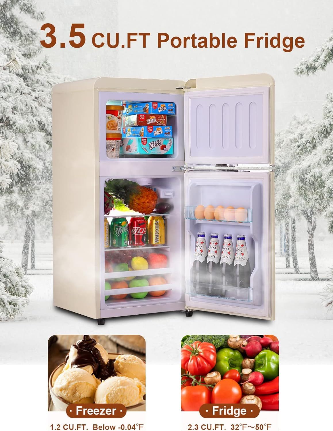 3.5 Cu. Ft. Cream Mini Refrigerator with Freezer | Compact Fridge - 1st Choice Furniture Direct