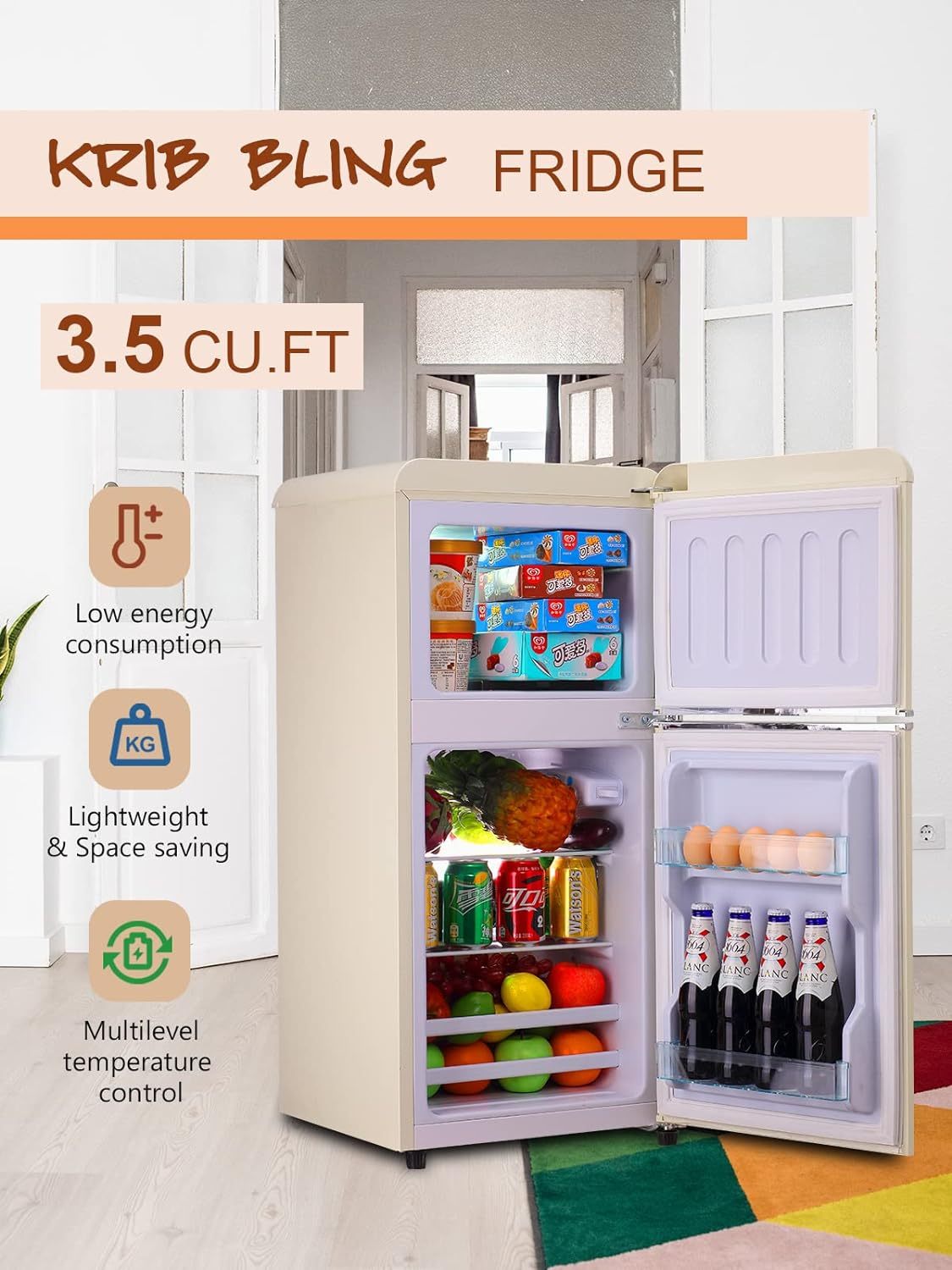 3.5 Cu. Ft. Cream Mini Refrigerator with Freezer | Compact Fridge - 1st Choice Furniture Direct