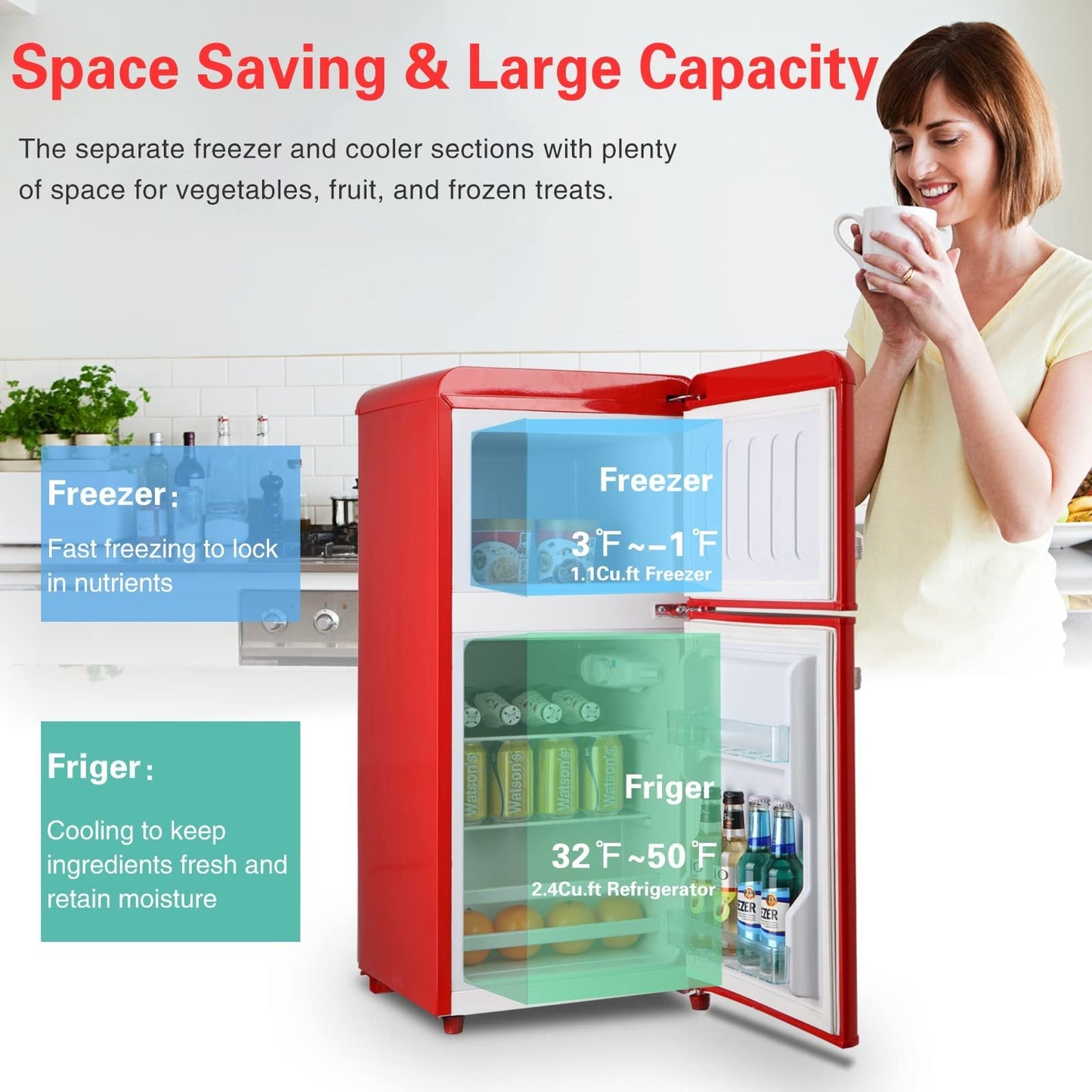 3.5 Cu. Ft. Red Mini Refrigerator with Freezer | Compact Fridge - 1st Choice Furniture Direct