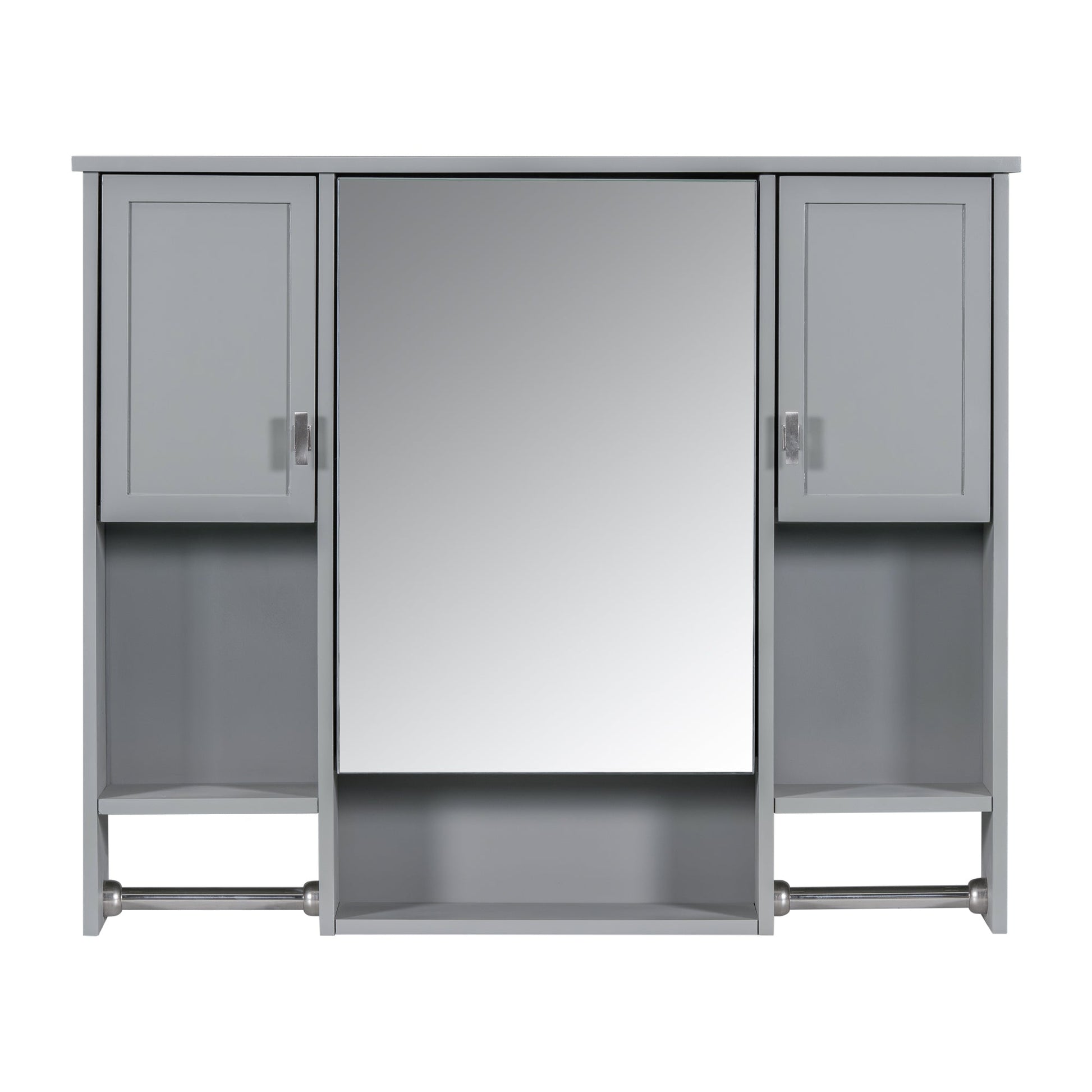 35” Wall Mounted Bathroom Mirror Cabinet with Towel Bar | Grey 3 - Door Storage Cabinet - 1st Choice Furniture Direct
