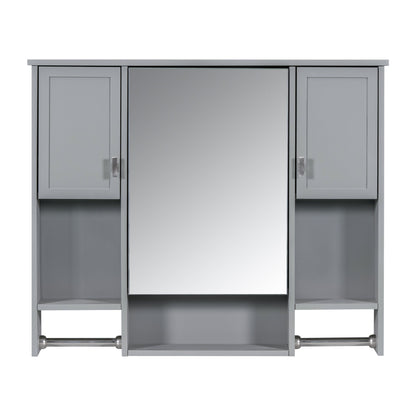 35” Wall Mounted Bathroom Mirror Cabinet with Towel Bar | Grey 3 - Door Storage Cabinet - 1st Choice Furniture Direct