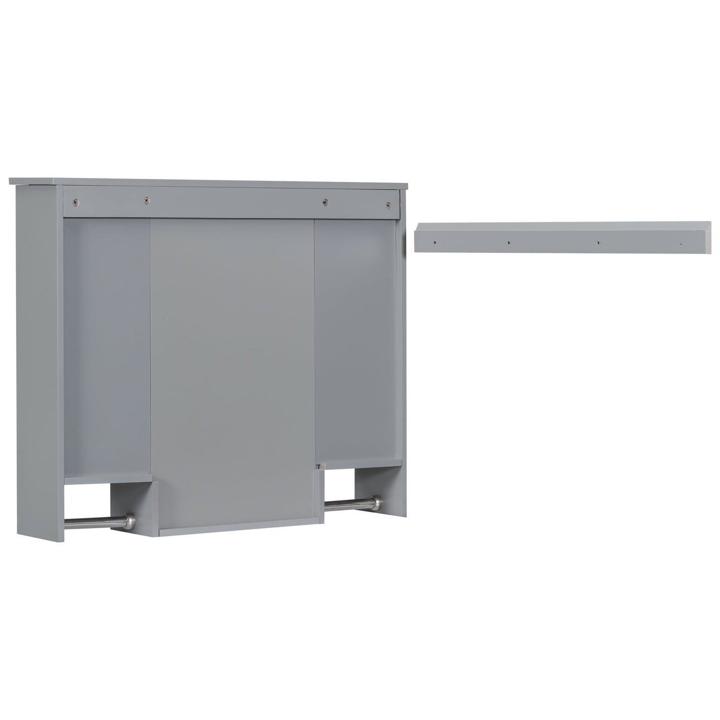 35” Wall Mounted Bathroom Mirror Cabinet with Towel Bar | Grey 3 - Door Storage Cabinet - 1st Choice Furniture Direct