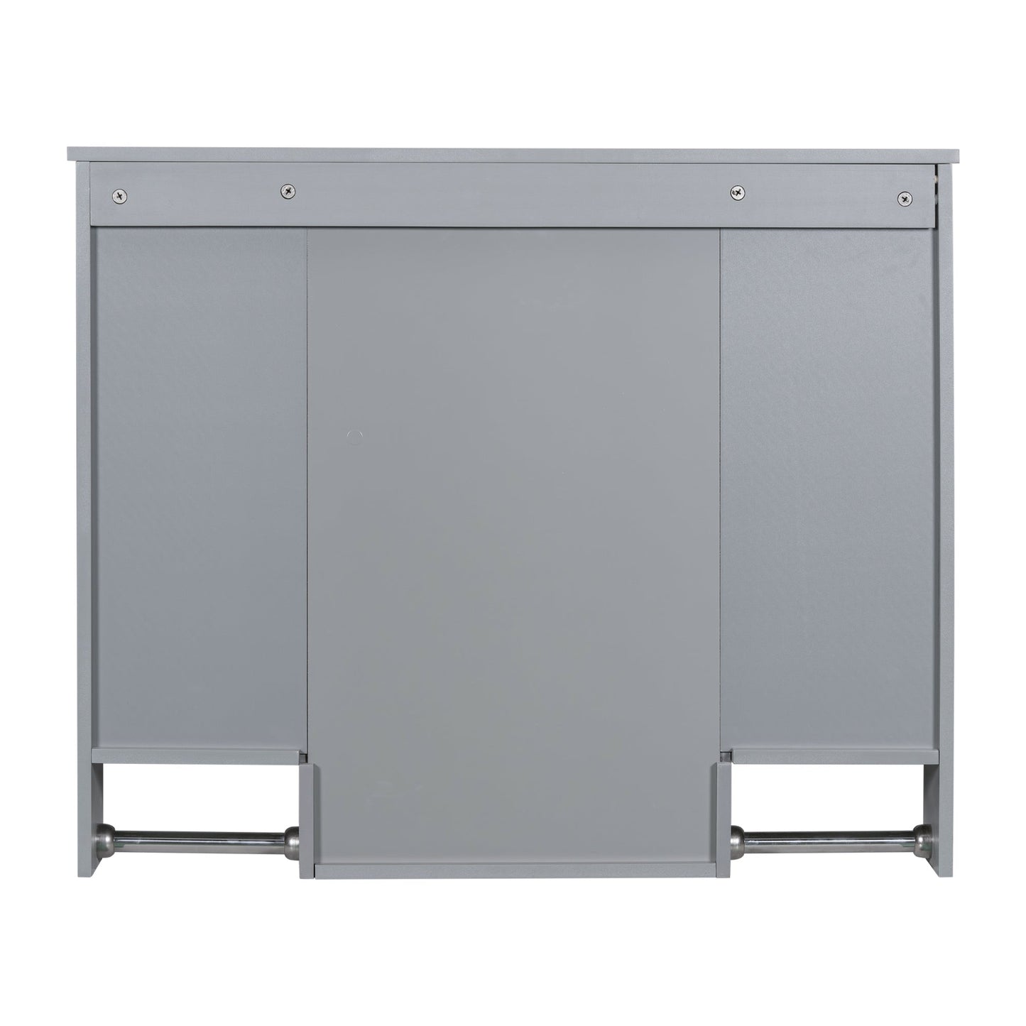 35” Wall Mounted Bathroom Mirror Cabinet with Towel Bar | Grey 3 - Door Storage Cabinet - 1st Choice Furniture Direct