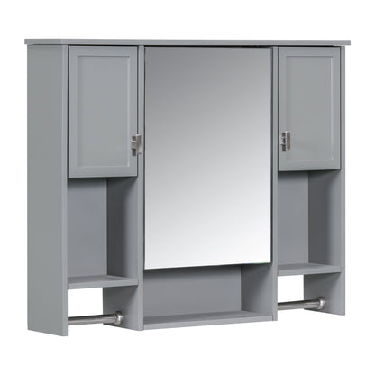 35” Wall Mounted Bathroom Mirror Cabinet with Towel Bar | Grey 3 - Door Storage Cabinet - 1st Choice Furniture Direct
