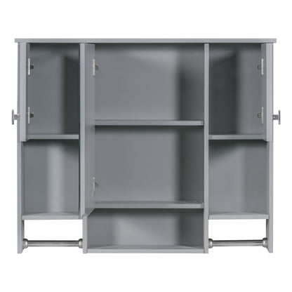35” Wall Mounted Bathroom Mirror Cabinet with Towel Bar | Grey 3 - Door Storage Cabinet - 1st Choice Furniture Direct