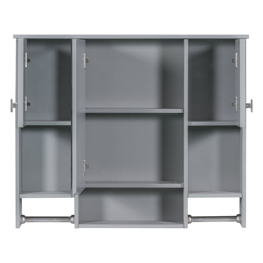 35” Wall Mounted Bathroom Mirror Cabinet with Towel Bar | Grey 3 - Door Storage Cabinet - 1st Choice Furniture Direct