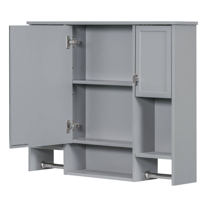 35” Wall Mounted Bathroom Mirror Cabinet with Towel Bar | Grey 3 - Door Storage Cabinet - 1st Choice Furniture Direct