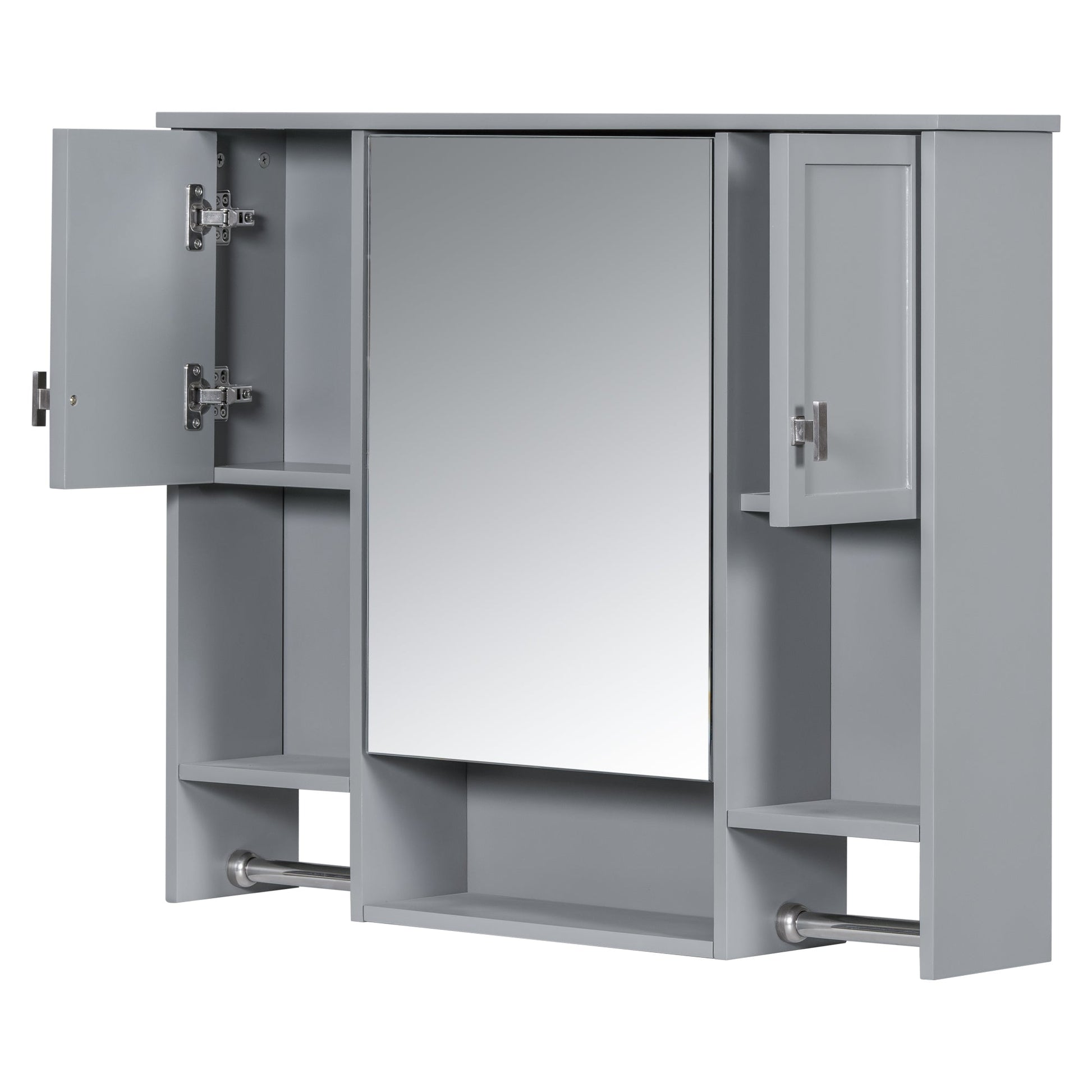 35” Wall Mounted Bathroom Mirror Cabinet with Towel Bar | Grey 3 - Door Storage Cabinet - 1st Choice Furniture Direct