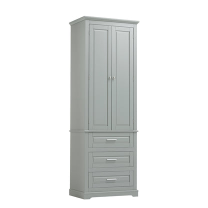 Tall Storage Cabinet with Three Drawers for Bathroom/Office, Grey