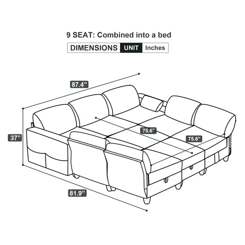 1st Choice 9 Seat Modular Set Storage Sectional Sofa Couch Convertible King