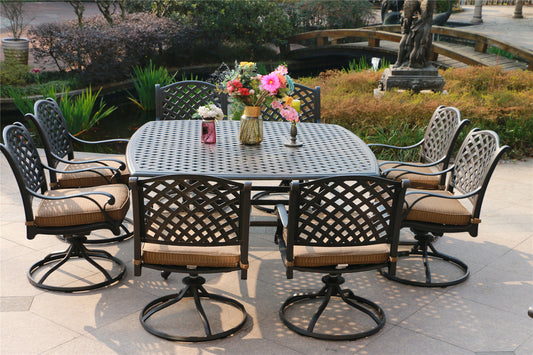 Square 8 - Person 63.98' Long Dining Set with Dupione Brown Cushions