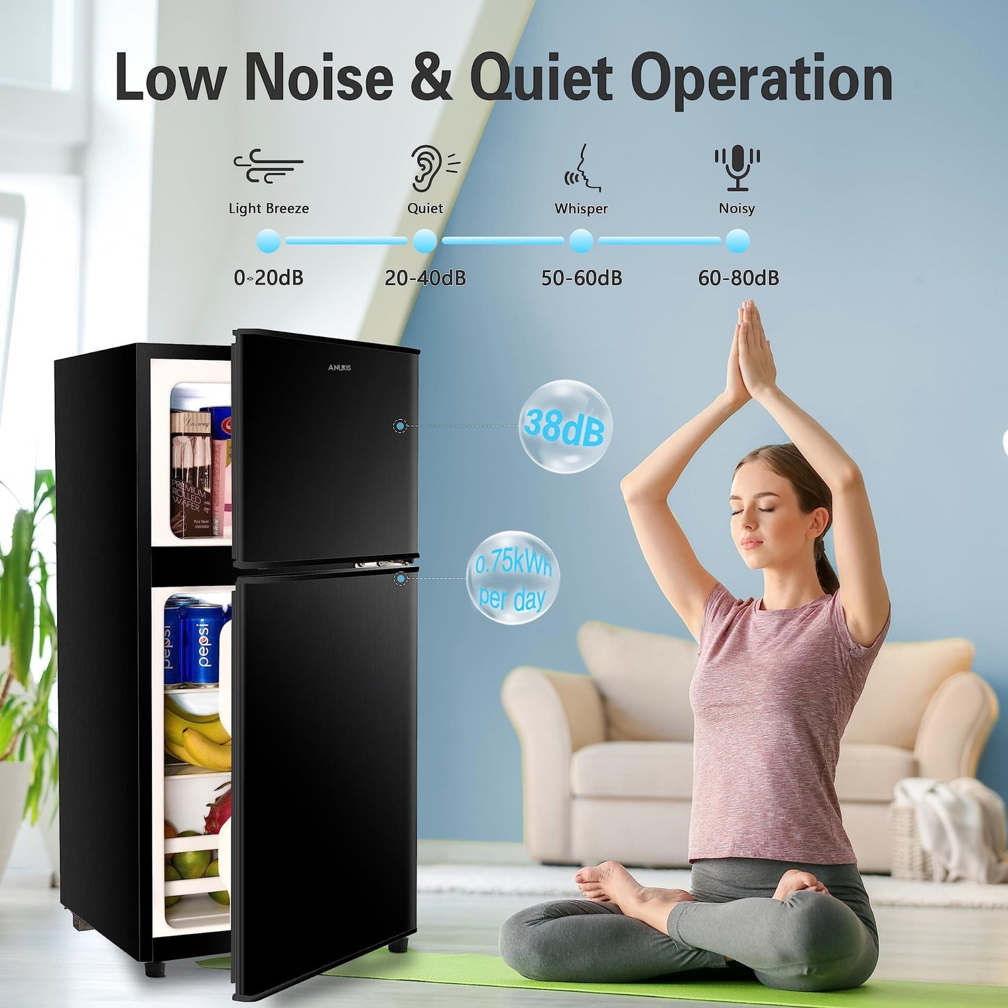 3.5Cu.Ft Compact Refrigerator Mini Fridge with Freezer, Small Refrigerator with 2 Door, 7 Level Thermostat Removable Shelves for Kitchen, Dorm, Apartment, Bar, Office Black - 1st Choice Furniture Direct