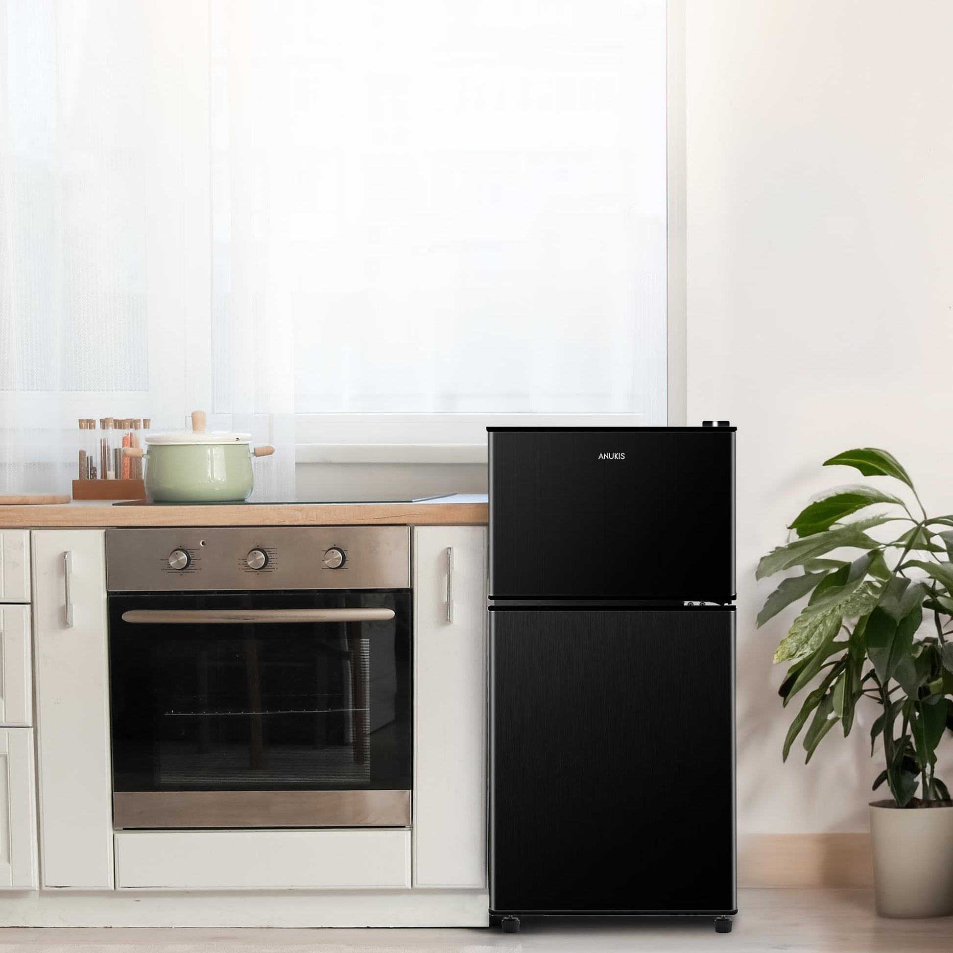 3.5Cu.Ft Compact Refrigerator Mini Fridge with Freezer, Small Refrigerator with 2 Door, 7 Level Thermostat Removable Shelves for Kitchen, Dorm, Apartment, Bar, Office Black - 1st Choice Furniture Direct