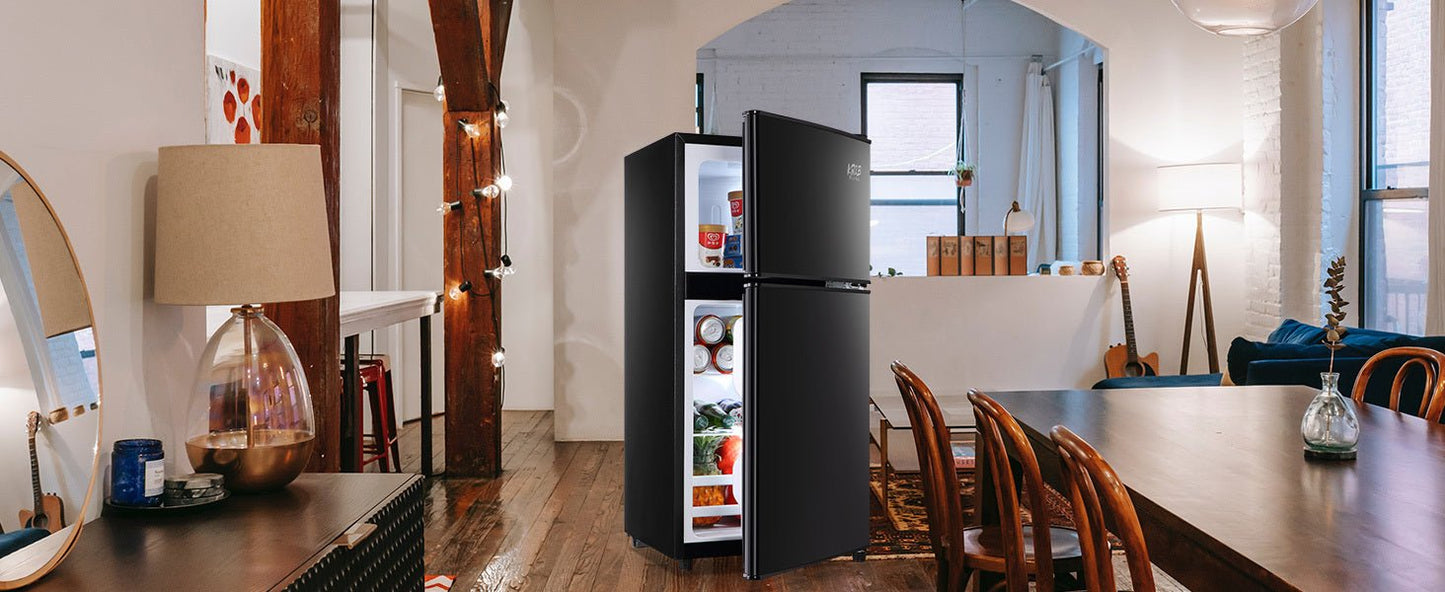 3.5Cu.Ft Compact Refrigerator Mini Fridge with Freezer, Small Refrigerator with 2 Door, 7 Level Thermostat Removable Shelves for Kitchen, Dorm, Apartment, Bar, Office Black - 1st Choice Furniture Direct