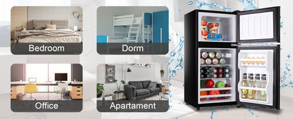3.5Cu.Ft Compact Refrigerator Mini Fridge with Freezer, Small Refrigerator with 2 Door, 7 Level Thermostat Removable Shelves for Kitchen, Dorm, Apartment, Bar, Office Black - 1st Choice Furniture Direct