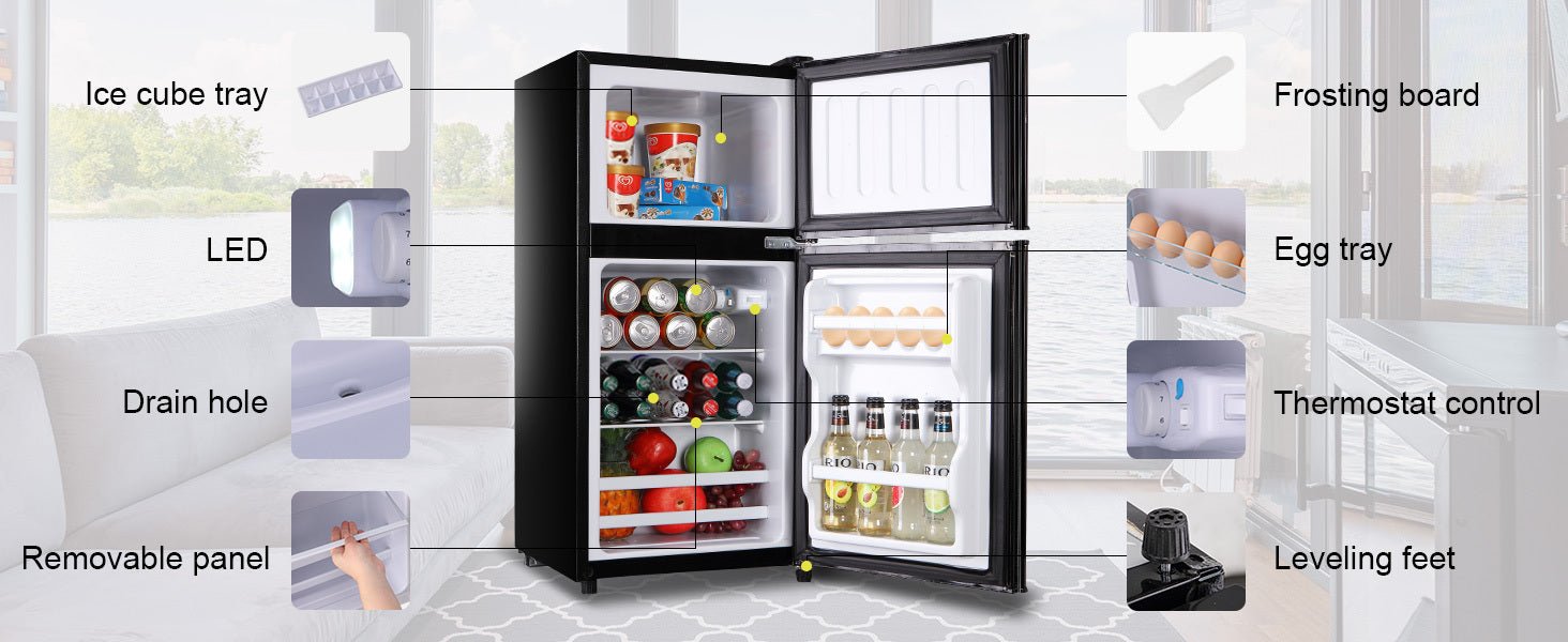 3.5Cu.Ft Compact Refrigerator Mini Fridge with Freezer, Small Refrigerator with 2 Door, 7 Level Thermostat Removable Shelves for Kitchen, Dorm, Apartment, Bar, Office Black - 1st Choice Furniture Direct