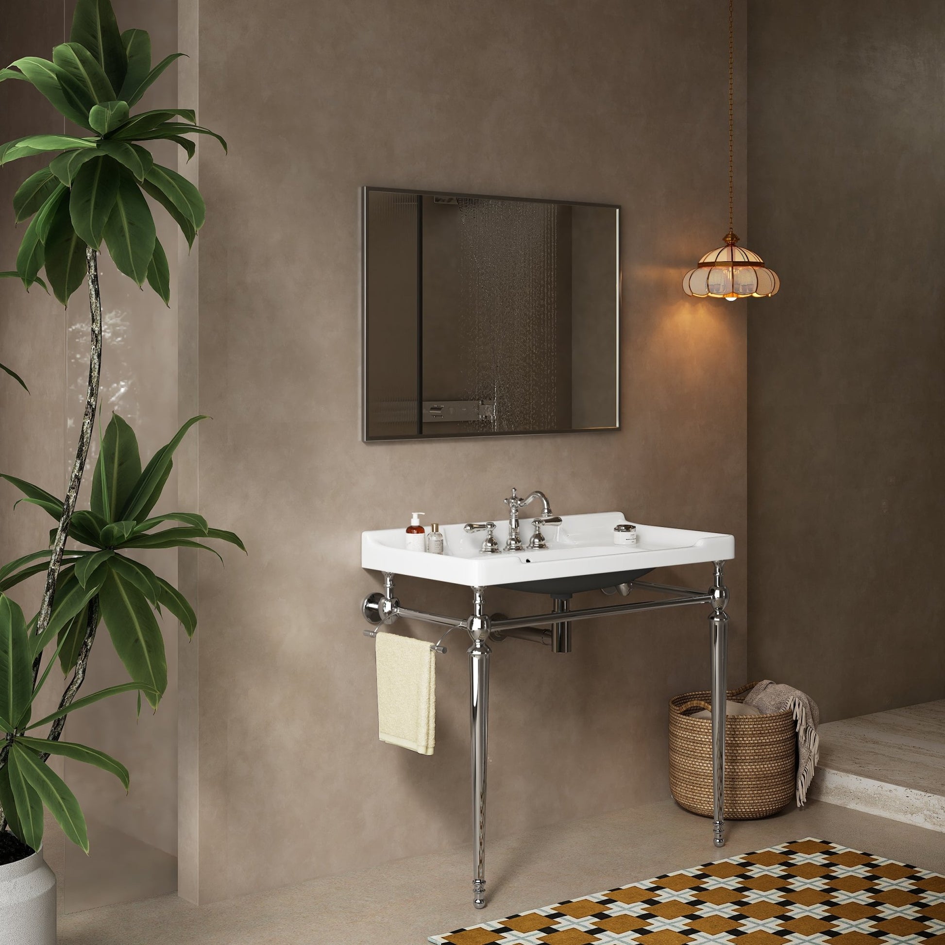 36” Bathroom Console Sink with Chrome Legs | Wall - Mounted Ceramic Vanity Basin with Towel Bar - 1st Choice Furniture Direct