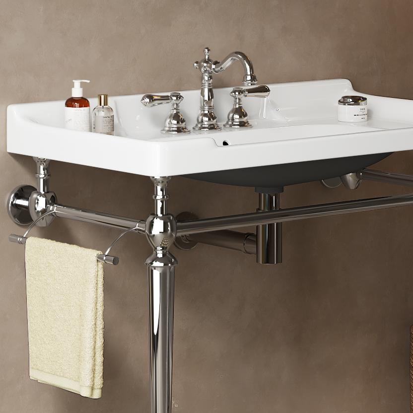 36” Bathroom Console Sink with Chrome Legs | Wall - Mounted Ceramic Vanity Basin with Towel Bar - 1st Choice Furniture Direct