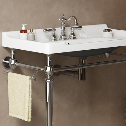 36” Bathroom Console Sink with Chrome Legs | Wall - Mounted Ceramic Vanity Basin with Towel Bar - 1st Choice Furniture Direct