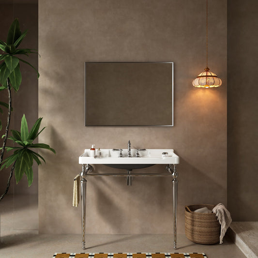 36” Bathroom Console Sink with Chrome Legs | Wall - Mounted Ceramic Vanity Basin with Towel Bar - 1st Choice Furniture Direct
