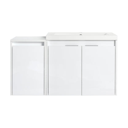 36' Bathroom Vanity With Resin Sink , 2 - Soft Close Doors and 1 - Side Cabinet, Float Mounting Design, Glossy White, Plywood(KD - Packing) - 1st Choice Furniture Direct