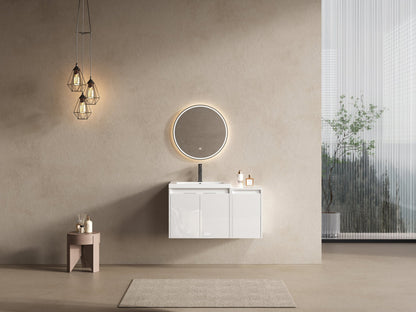 36' Bathroom Vanity With Resin Sink , 2 - Soft Close Doors and 1 - Side Cabinet, Float Mounting Design, Glossy White, Plywood(KD - Packing) - 1st Choice Furniture Direct