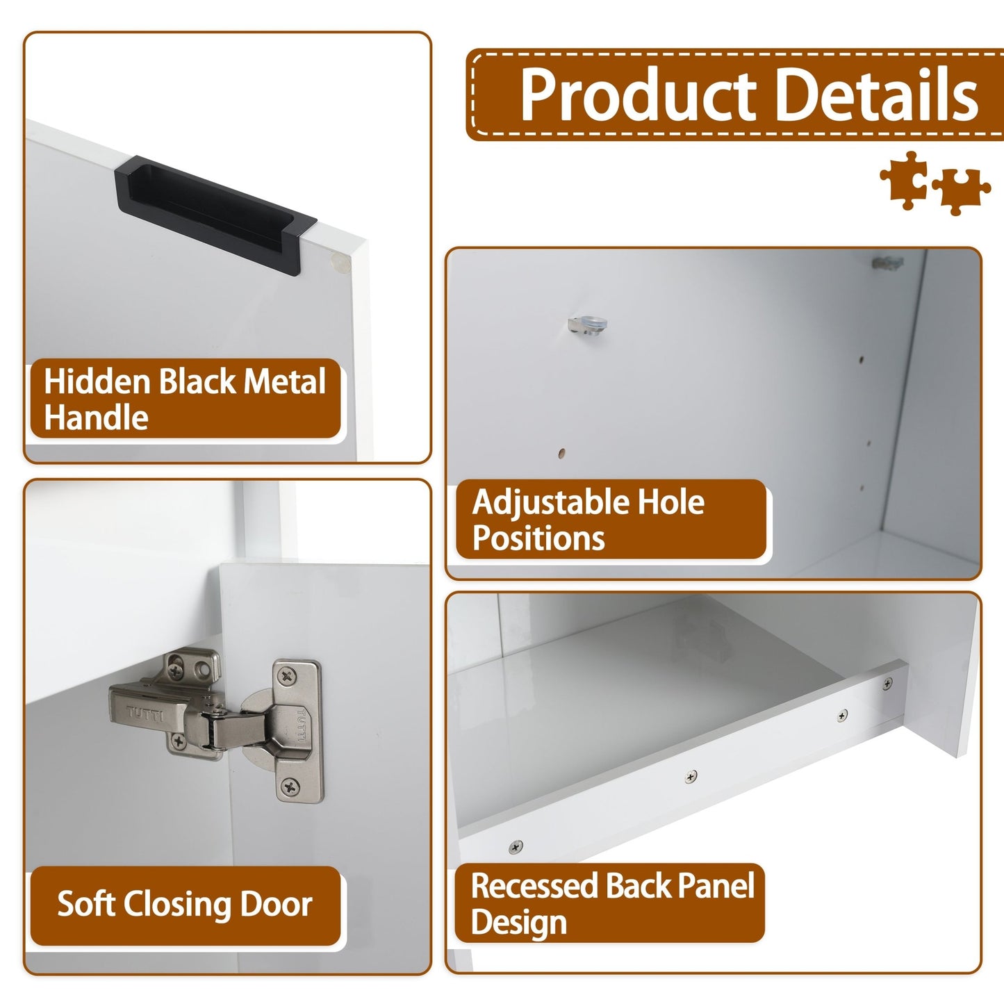 36' Bathroom Vanity With Resin Sink , 2 - Soft Close Doors and 1 - Side Cabinet, Float Mounting Design, Glossy White, Plywood(KD - Packing) - 1st Choice Furniture Direct