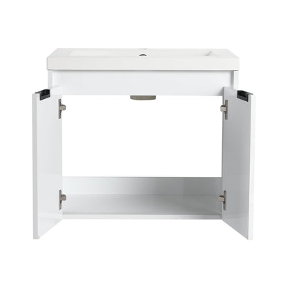 36' Bathroom Vanity With Resin Sink , 2 - Soft Close Doors and 1 - Side Cabinet, Float Mounting Design, Glossy White, Plywood(KD - Packing) - 1st Choice Furniture Direct