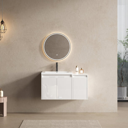 36' Bathroom Vanity With Resin Sink , 2 - Soft Close Doors and 1 - Side Cabinet, Float Mounting Design, Glossy White, Plywood(KD - Packing) - 1st Choice Furniture Direct