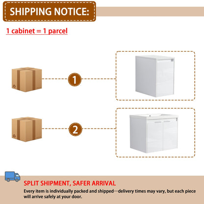 36' Bathroom Vanity With Resin Sink , 2 - Soft Close Doors and 1 - Side Cabinet, Float Mounting Design, Glossy White, Plywood(KD - Packing) - 1st Choice Furniture Direct