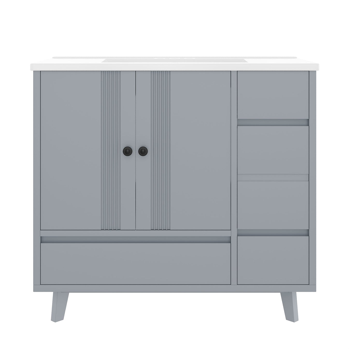 36' Bathroom Vanity with Sink, Free Standing Single Vanity Set with 4 Drawers and Side Storage Rack, Wood Cabinet with Ceramic Basin for Bathroom, Gray - 1st Choice Furniture Direct