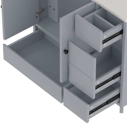 36' Bathroom Vanity with Sink, Free Standing Single Vanity Set with 4 Drawers and Side Storage Rack, Wood Cabinet with Ceramic Basin for Bathroom, Gray - 1st Choice Furniture Direct