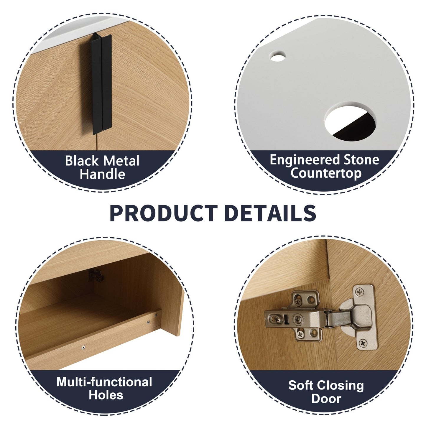 36' Bathroom Vanity With Top Ceramic Art Sink and Artificial Stone Slab, 2 - Soft Close Door, Wall - Mounted Mounting Design, Plywood (KD - Packing) - 1st Choice Furniture Direct