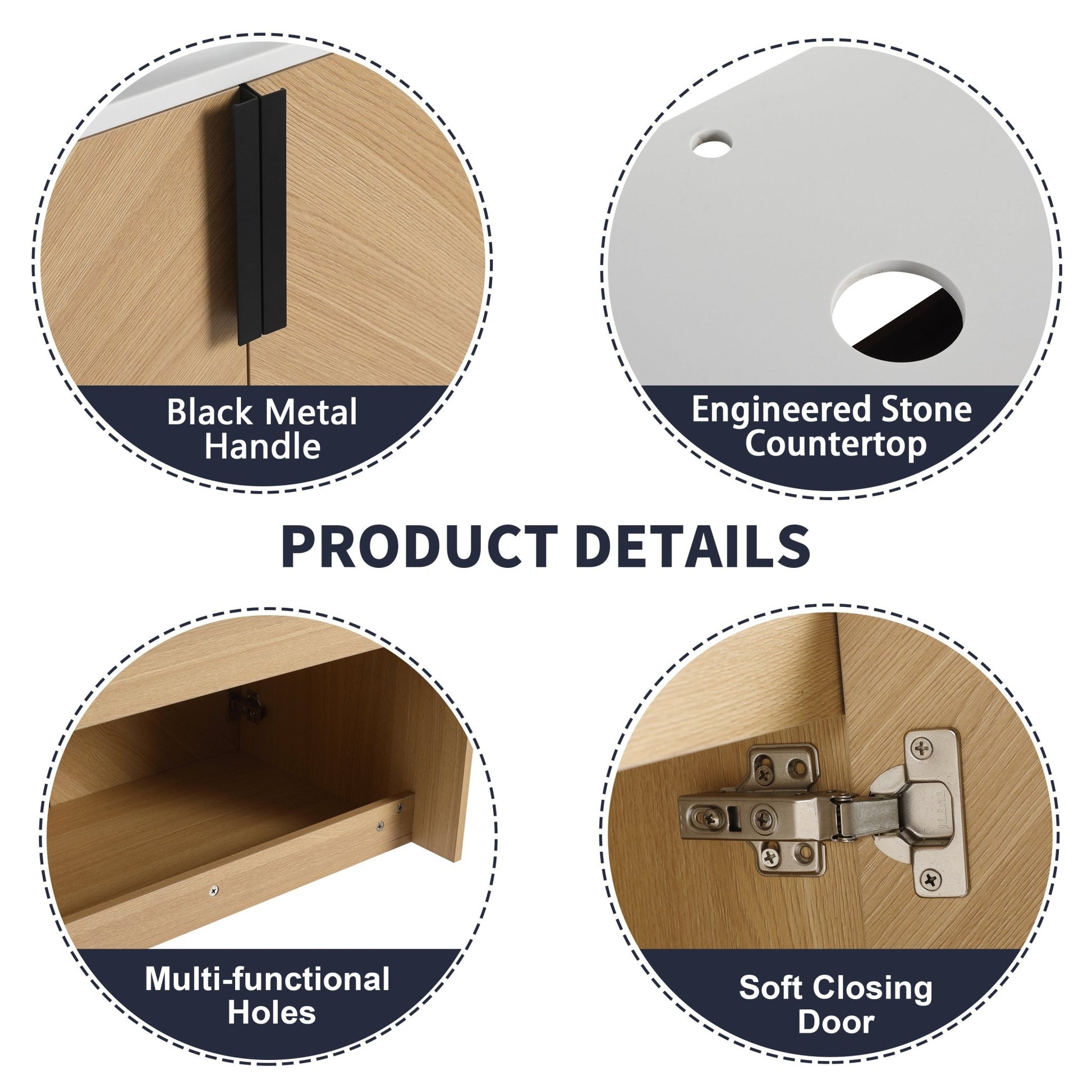 36' Bathroom Vanity With Top Ceramic Art Sink and Artificial Stone Slab, 2 - Soft Close Door, Wall - Mounted Mounting Design, Plywood (KD - Packing) - 1st Choice Furniture Direct