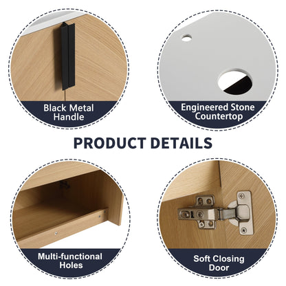36' Bathroom Vanity With Top Ceramic Art Sink and Artificial Stone Slab, 2 - Soft Close Door, Wall - Mounted Mounting Design, Plywood (KD - Packing) - 1st Choice Furniture Direct