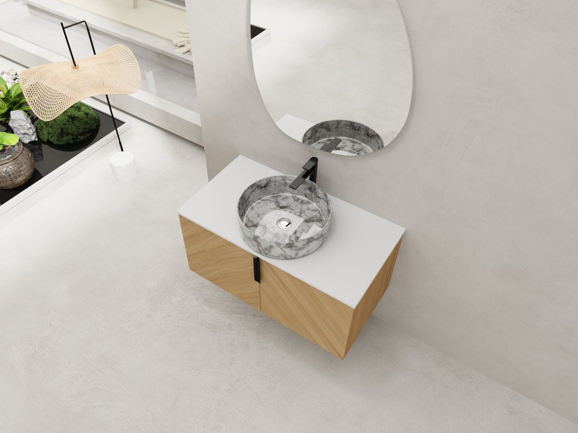 36' Bathroom Vanity With Top Ceramic Art Sink and Artificial Stone Slab, 2 - Soft Close Door, Wall - Mounted Mounting Design, Plywood (KD - Packing) - 1st Choice Furniture Direct