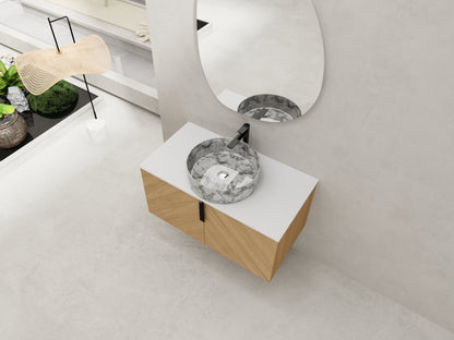 36' Bathroom Vanity With Top Ceramic Art Sink and Artificial Stone Slab, 2 - Soft Close Door, Wall - Mounted Mounting Design, Plywood (KD - Packing) - 1st Choice Furniture Direct