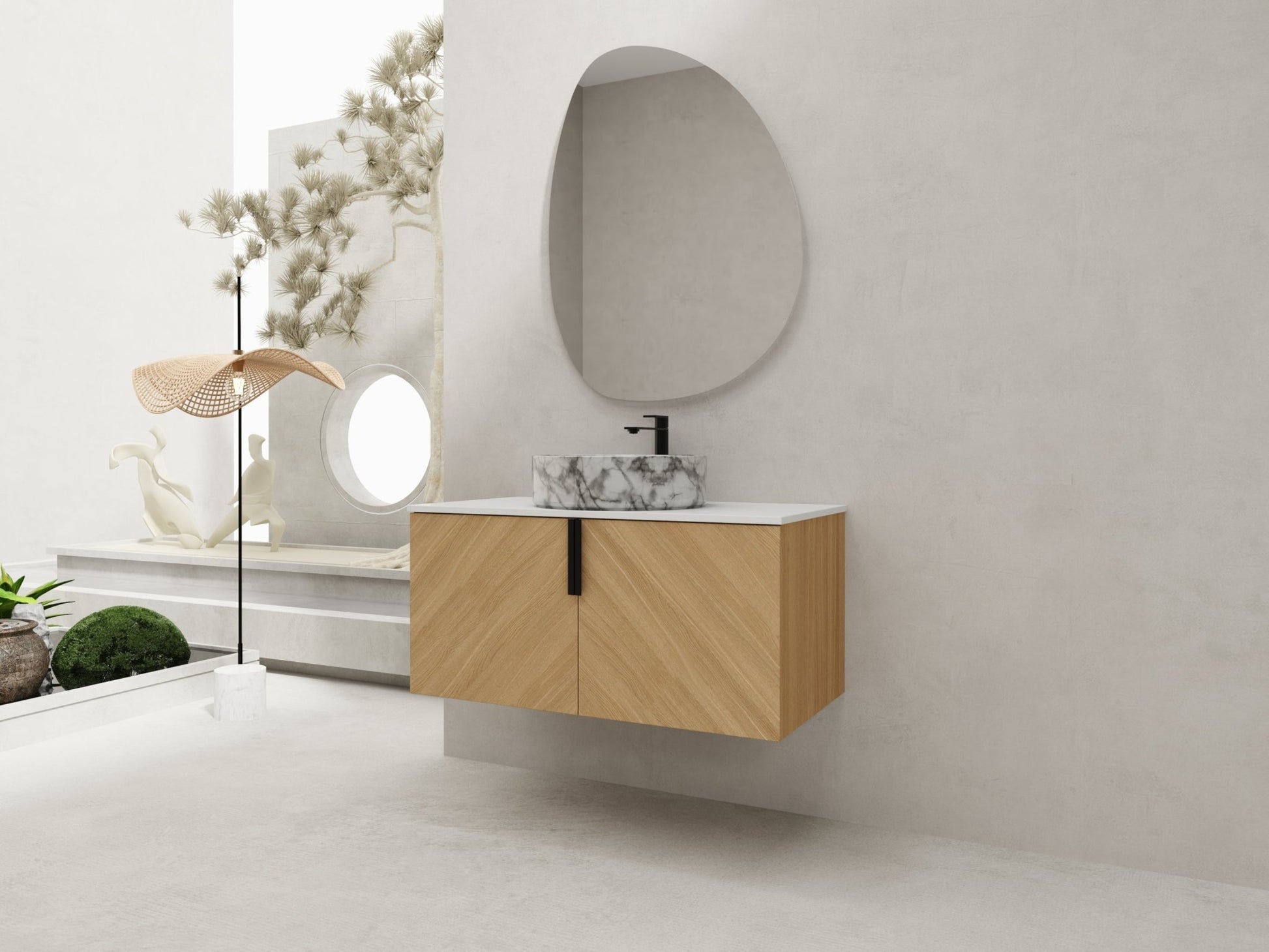 36' Bathroom Vanity With Top Ceramic Art Sink and Artificial Stone Slab, 2 - Soft Close Door, Wall - Mounted Mounting Design, Plywood (KD - Packing) - 1st Choice Furniture Direct