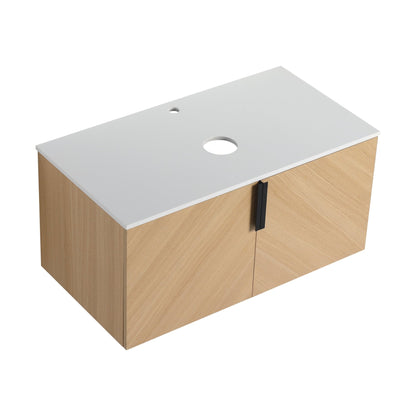 36' Bathroom Vanity With Top Ceramic Art Sink and Artificial Stone Slab, 2 - Soft Close Door, Wall - Mounted Mounting Design, Plywood (KD - Packing) - 1st Choice Furniture Direct
