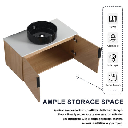 36' Bathroom Vanity With Top Ceramic Art Sink and Artificial Stone Slab, 2 - Soft Close Door, Wall - Mounted Mounting Design, Plywood (KD - Packing) - 1st Choice Furniture Direct