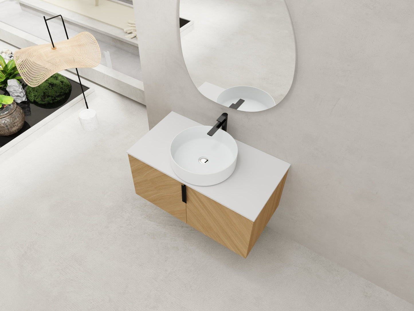 36' Bathroom Vanity With Top Ceramic Art Sink and Artificial Stone Slab, 2 - Soft Close Door, Wall - Mounted Mounting Design, Plywood (KD - Packing) - 1st Choice Furniture Direct